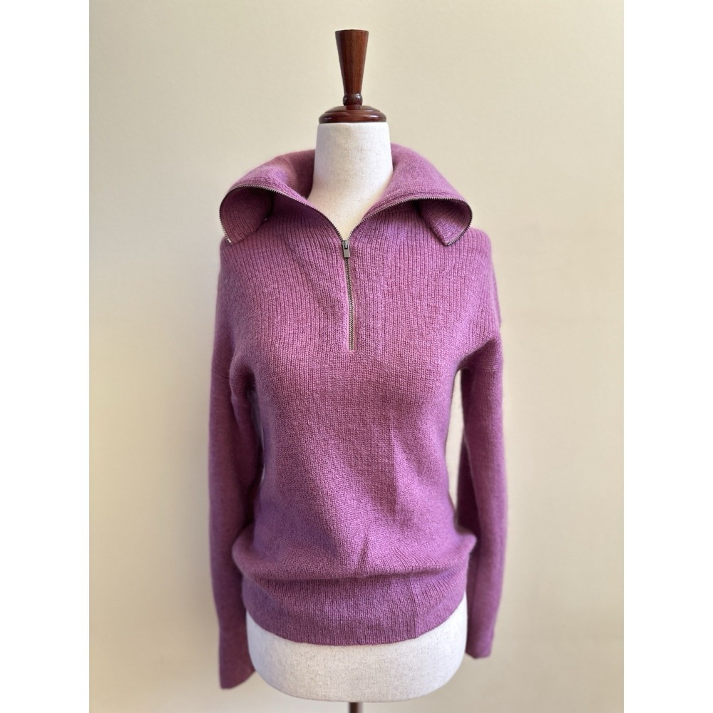 $475 VINCE Half-Zipped Ribbed Wool Mohair Blend Pullover Sweater In Camelia